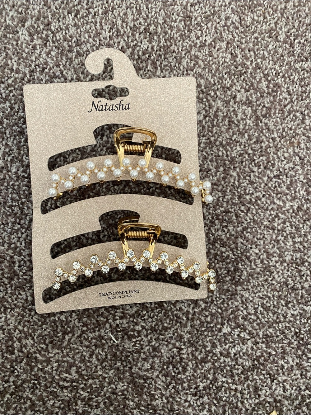 Natasha Couture Gold Pearl and Crystal Decorative Hair Clips - 2 Pack